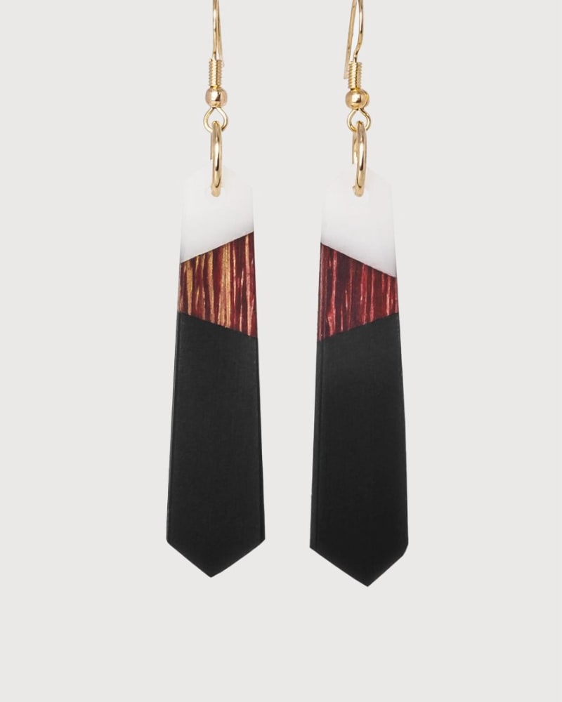 Front of a size O/S Women'S Eko Wooden Earrings in Black Multi in Black Multi by Wooden Element. | dia_product_style_image_id:331023